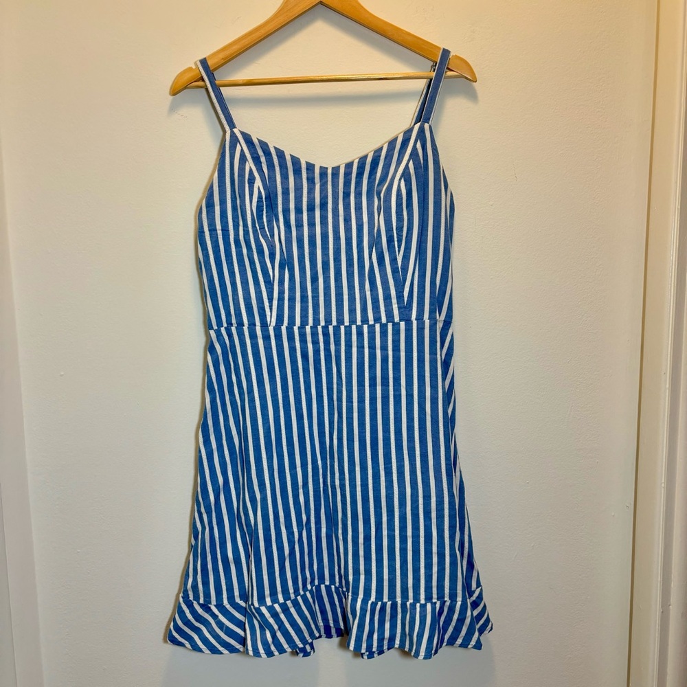 Old Navy Blue and White Striped Dress Spaghetti Straps Nautical Summer L